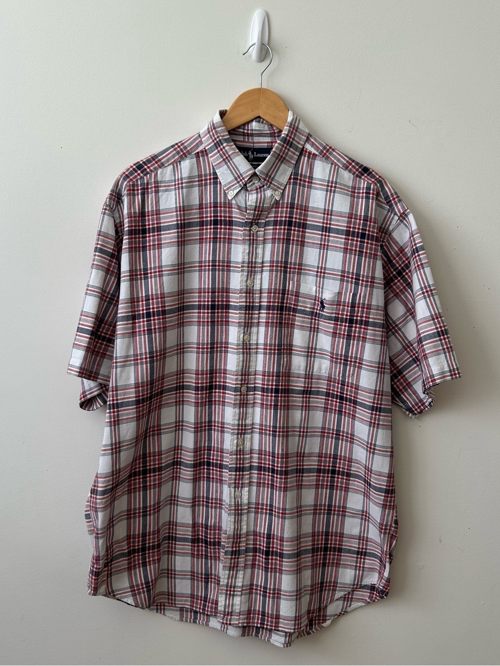 Ralph Lauren Polo Button Down Short Sleeves Large Red White Plaid Blaire
